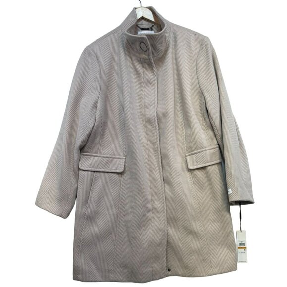 Calvin Klein Womens Herringbone Coat 3X Cream White Pockets & Full Lining - Picture 1 of 16